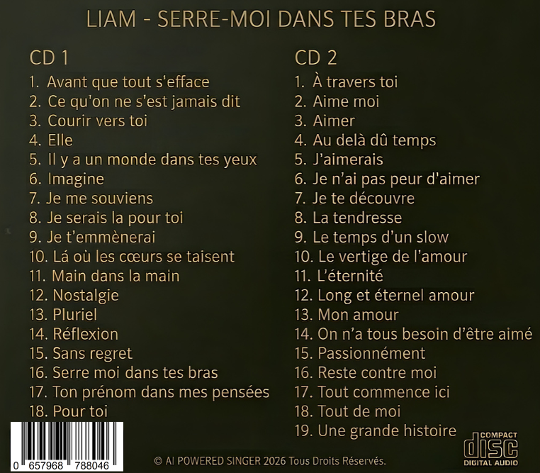 Liam - Serre-moi dans tes bras, Double Album, 37 Titres, Pop Romantique, Musique Française, 2 CD